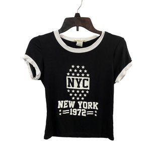 Medium Miroh Girls "NYC 1972" Black White Banded Short Sleeve Tshirt